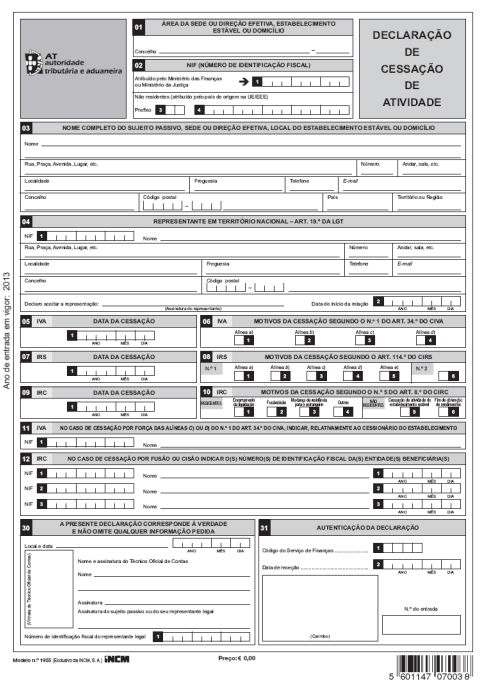 declaração cessação atividade